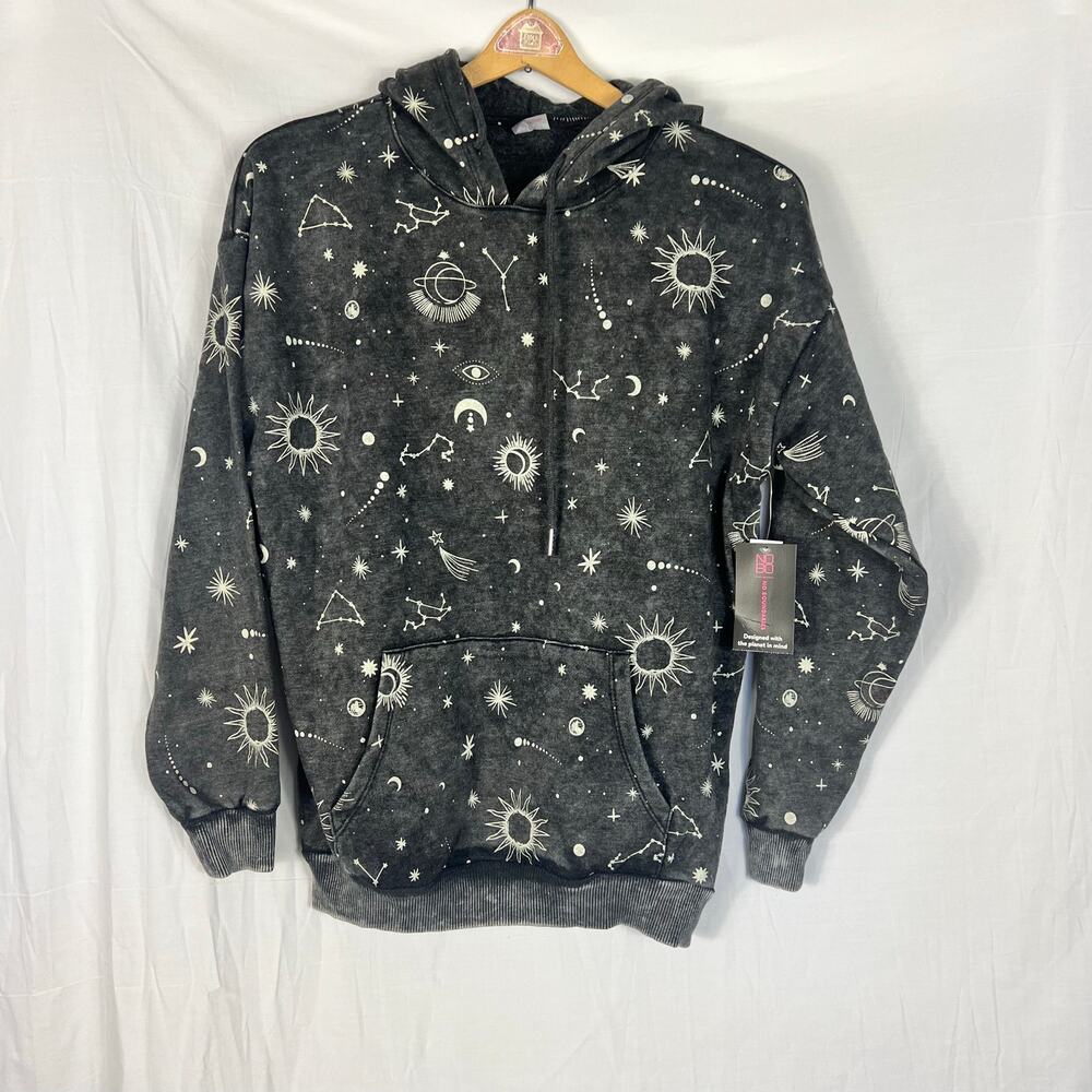 NWT No Boundaries Constellation Planet Hoodie Juniors XS NoBo Gray Distressed
